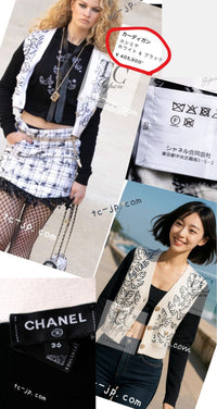CHANEL 22C White Black Bird Pattern Cashmere Knit Cardigan 36 38 40 シャネル ホワイト ブラック トリ柄 カシミヤ ニット カーディガン 即発 - TC JAPAN
