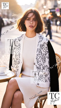 CHANEL 22C White Black Bird Pattern Cashmere Knit Cardigan 36 38 40 シャネル ホワイト ブラック トリ柄 カシミヤ ニット カーディガン 即発