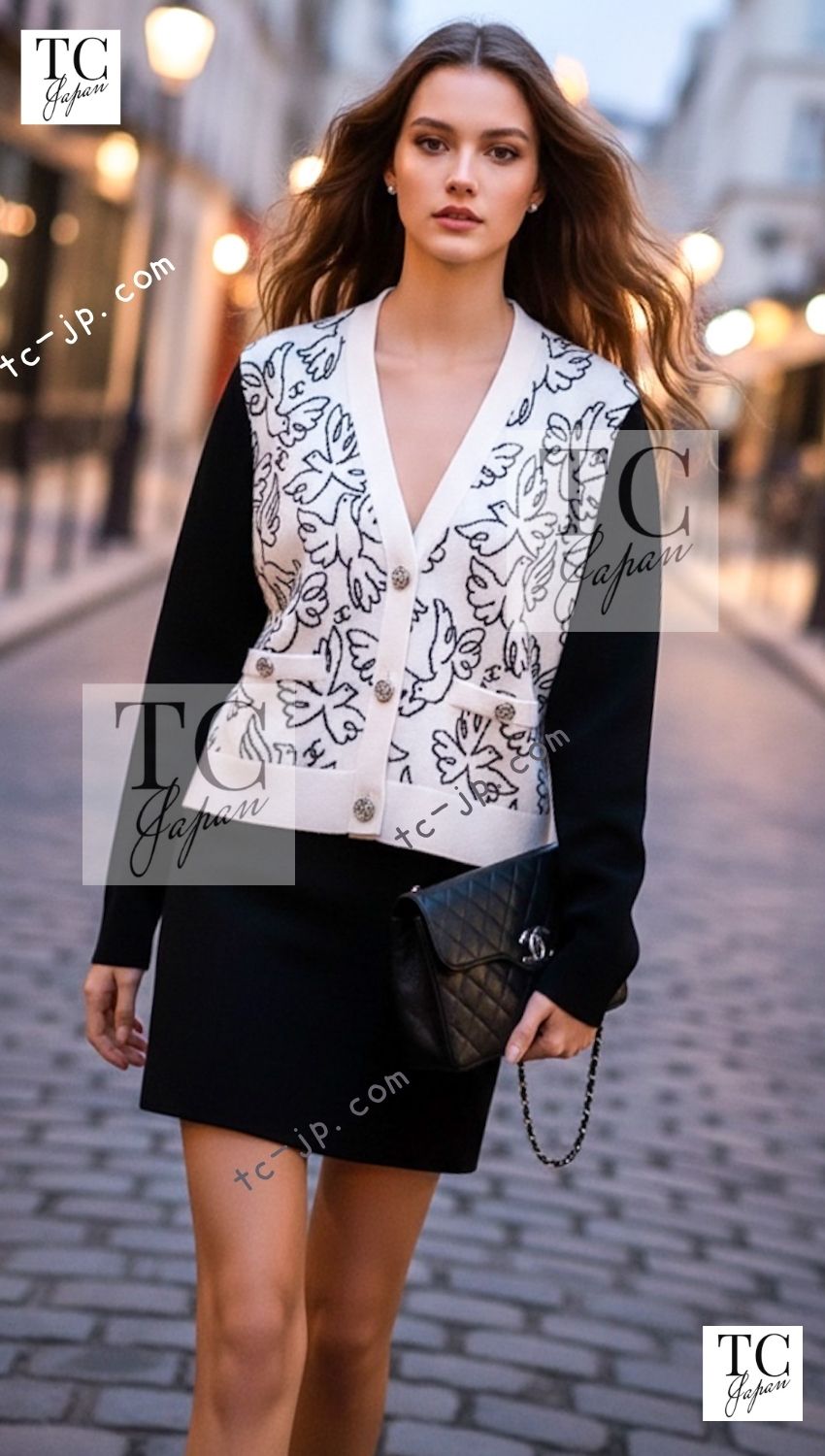 CHANEL 22C White Black Bird Pattern Cashmere Knit Cardigan 36 38 40 シャネル ホワイト ブラック トリ柄 カシミヤ ニット カーディガン 即発 - TC JAPAN