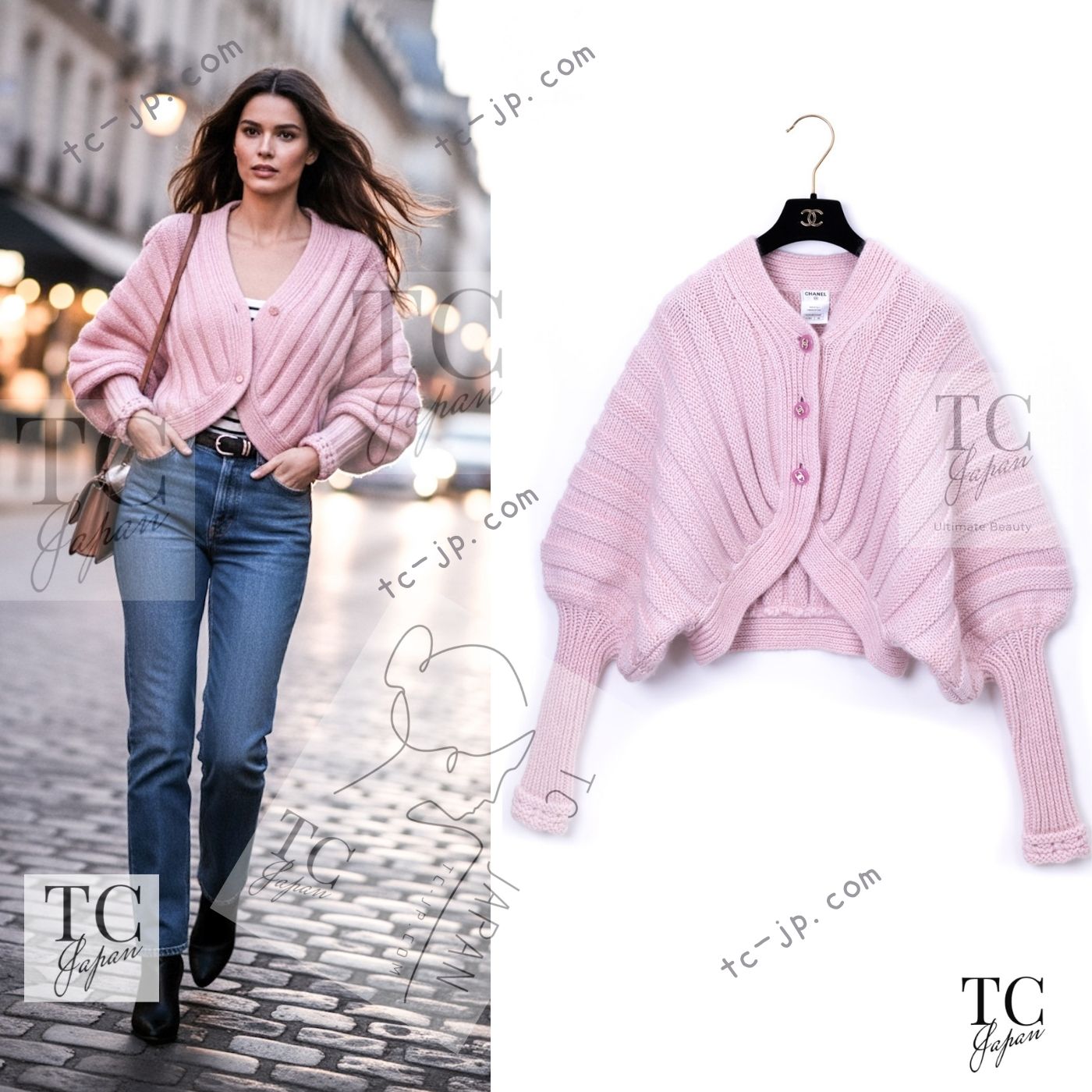 CHANEL 09A Pink Cashmere Dolman Sleeve CC Logo Buttons Knit Cardigan 40 42 44 シャネル ピンク カシミヤ ドルマンスリーブ ココボタン ニット カーディガン 即発