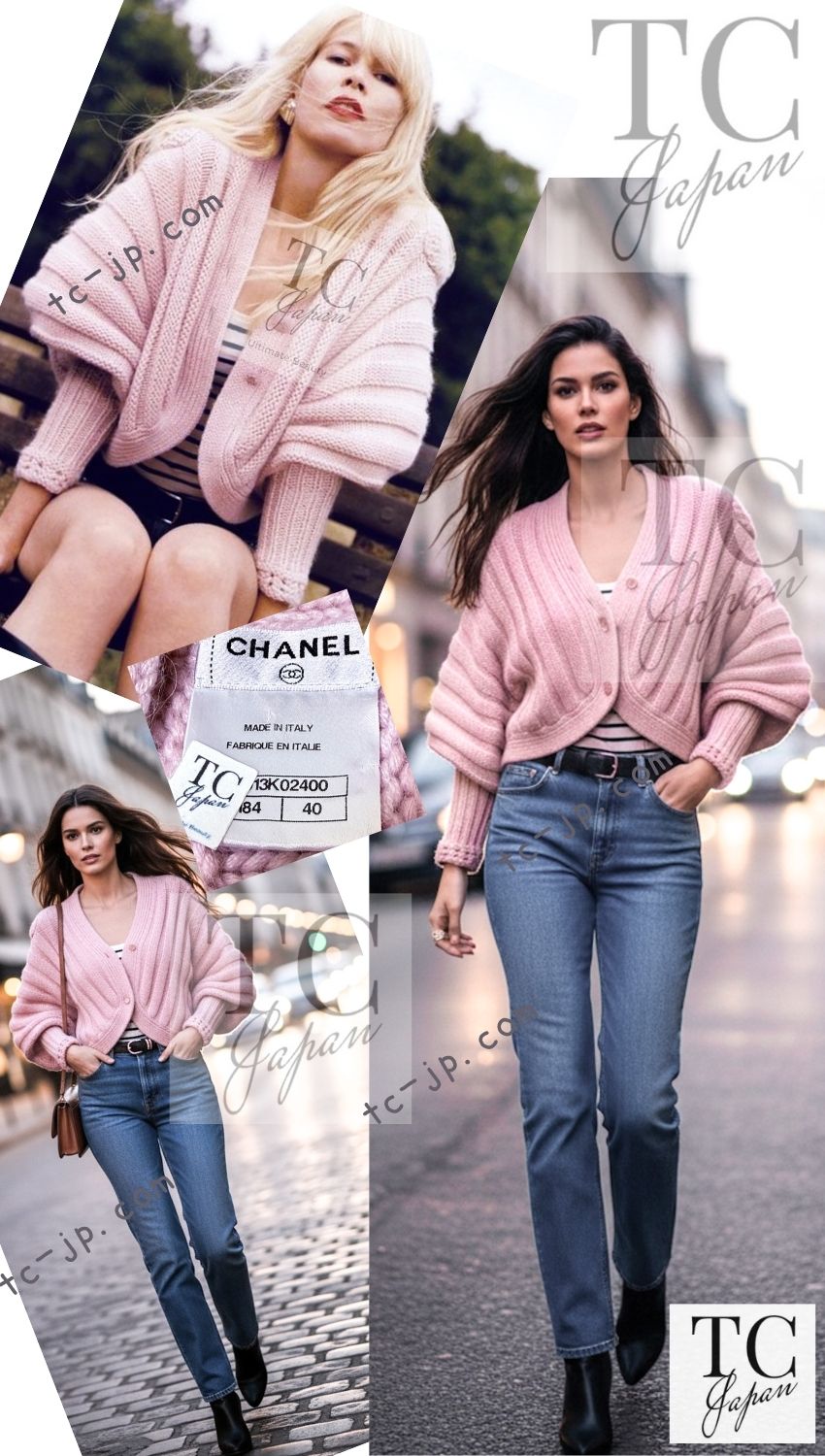 CHANEL 09A Pink Cashmere Dolman Sleeve CC Logo Buttons Knit Cardigan 40 42 44 シャネル ピンク カシミヤ ドルマンスリーブ ココボタン ニット カーディガン 即発