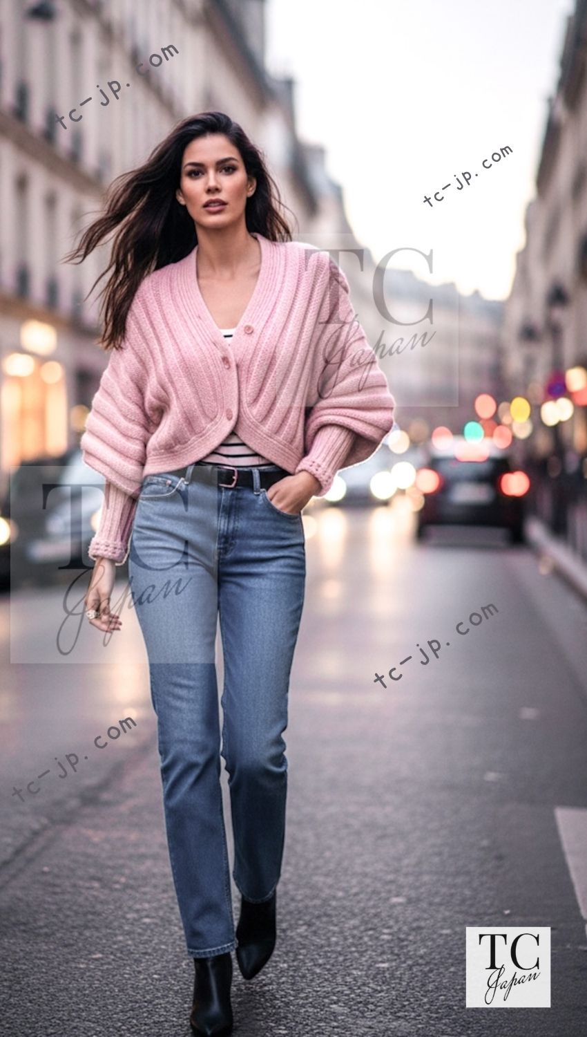 CHANEL 09A pink cashmere dolman sleeve cardigan model look