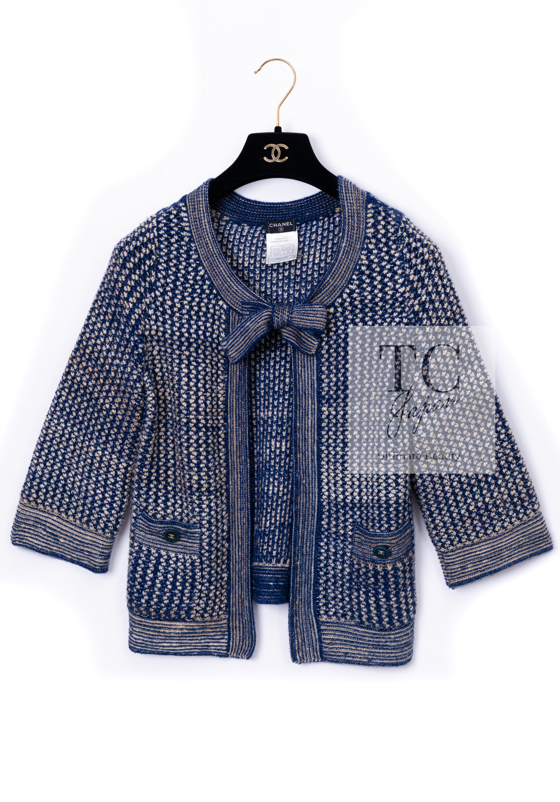 シャネル カーディガン CHANEL ネイビー ベージュ シルク