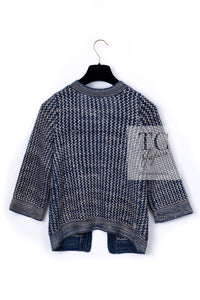 CHANEL 07S Navy Beige Silk Cotton Cashmere CC Logo Button Knit Cardigan 34 36 シャネル ネイビー ベージュ シルク コットン カシミヤ CC ココボタン ニット カーディガン 即発