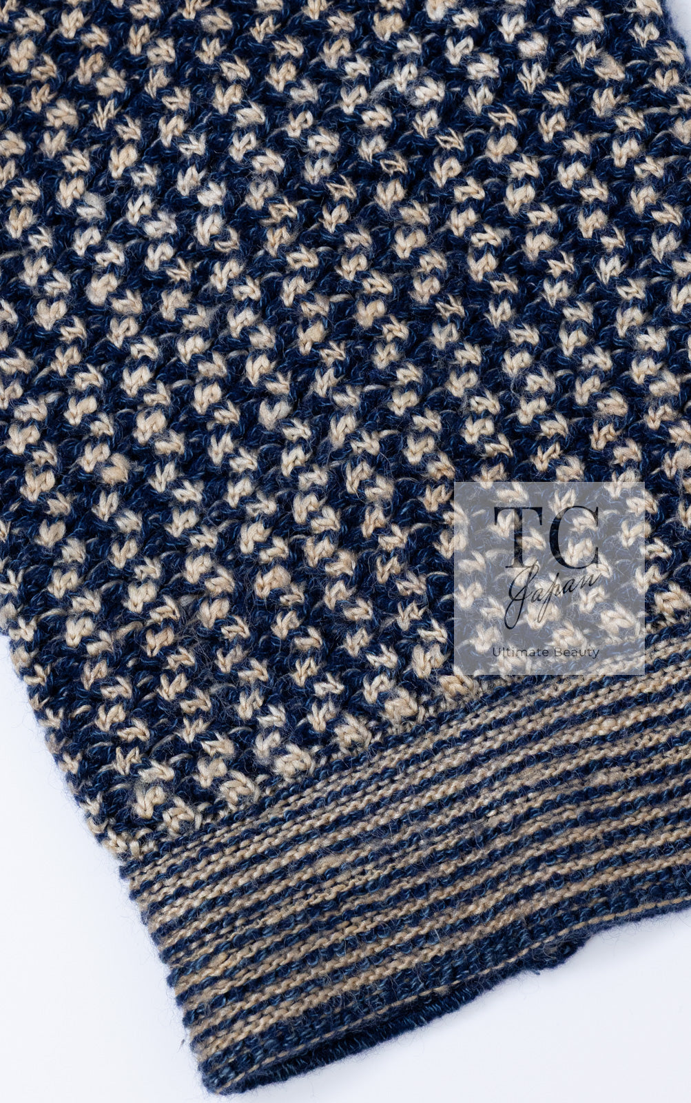 CHANEL 07S Navy Beige Silk Cotton Cashmere CC Logo Button Knit Cardigan 34 36 シャネル ネイビー ベージュ シルク コットン カシミヤ CC ココボタン ニット カーディガン 即発