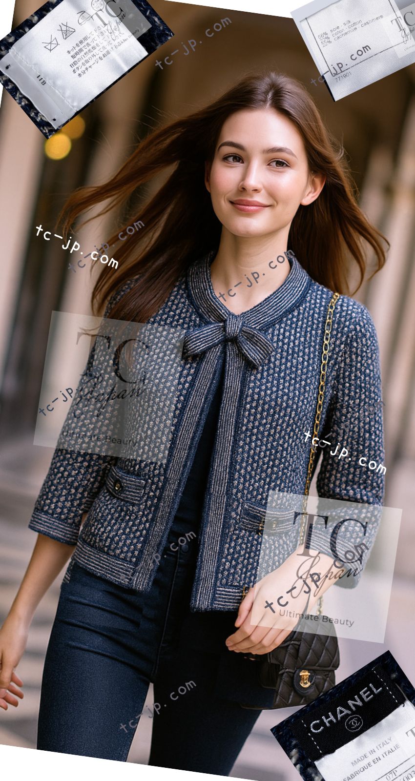 CHANEL 07S Navy Beige Silk Cotton Cashmere CC Logo Button Knit Cardigan 34 36 シャネル ネイビー ベージュ シルク コットン カシミヤ CC ココボタン ニット カーディガン 即発