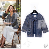 CHANEL 07S Navy Beige Silk Cotton Cashmere CC Logo Button Knit Cardigan 34 36 シャネル ネイビー ベージュ シルク コットン カシミヤ CC ココボタン ニット カーディガン 即発