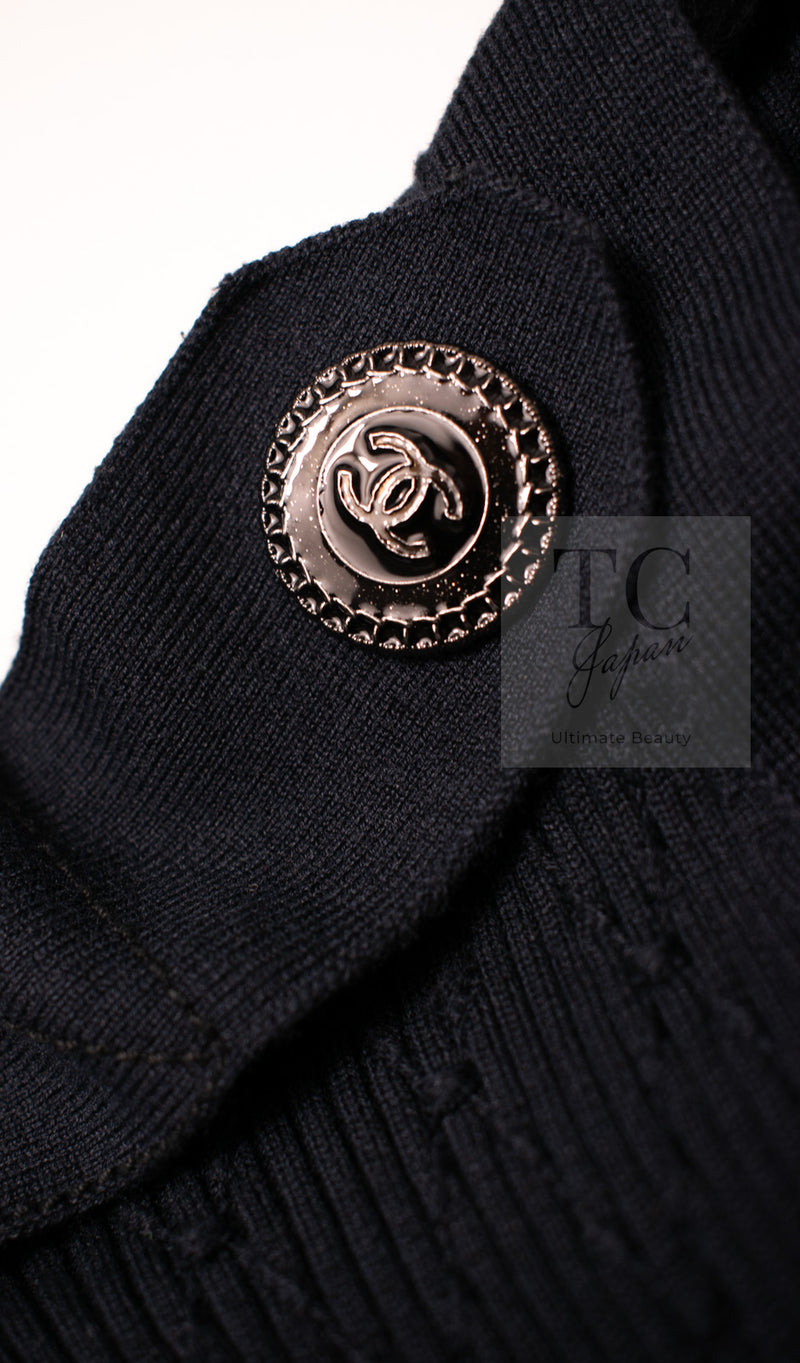 CHANEL 16S Black Cotton Silk Cardigan Tops Sweater Set 36 シャネル ブラック コットン シルク カーディガン トップス セーター セット 即発
