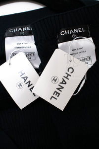 CHANEL 16S Black Cotton Silk Cardigan Tops Sweater Set 36 シャネル ブラック コットン シルク カーディガン トップス セーター セット