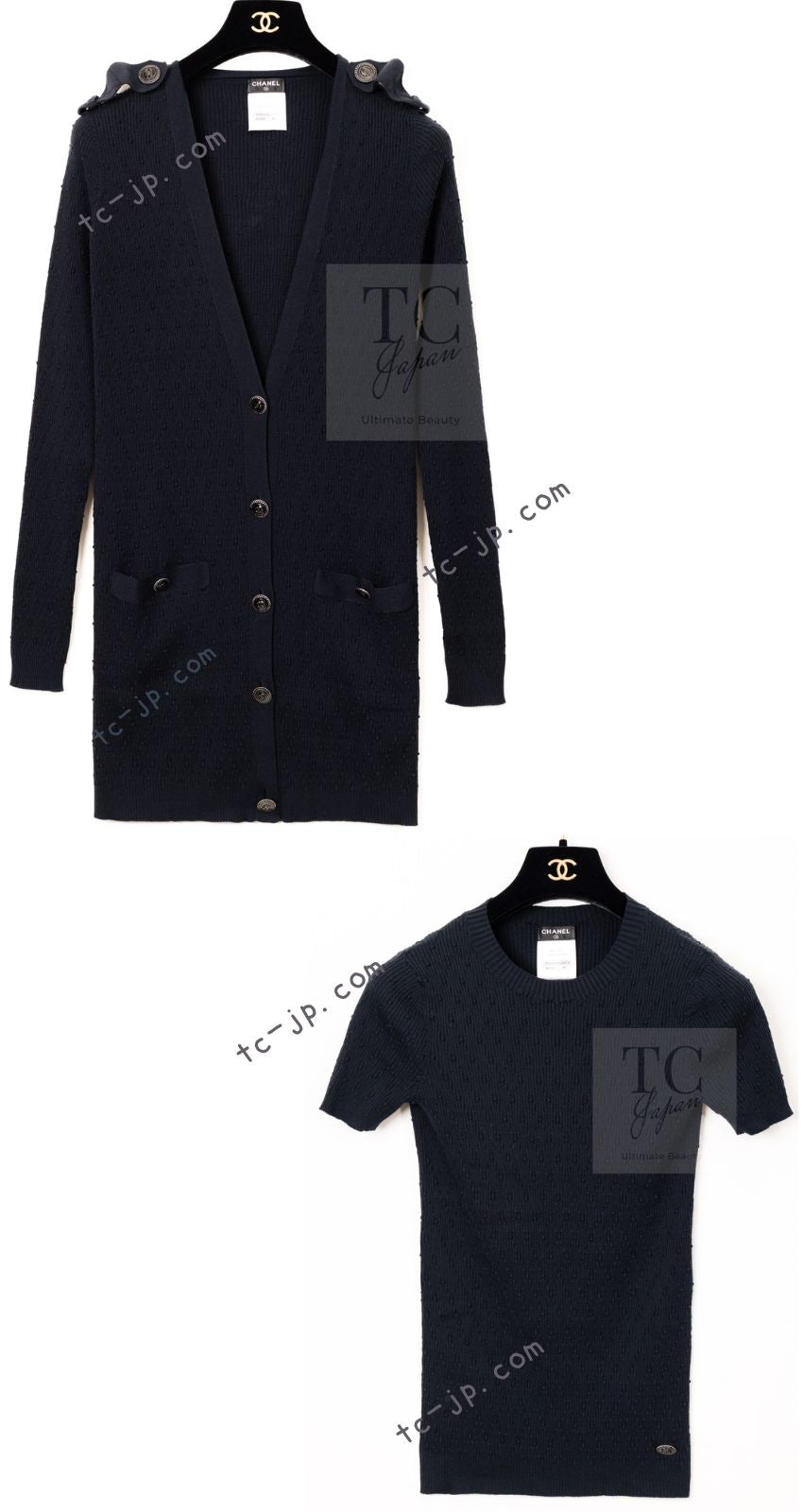 CHANEL 16S Black Cotton Silk Cardigan Tops Sweater Set 36 シャネル ブラック コットン シルク カーディガン トップス セーター セット 即発