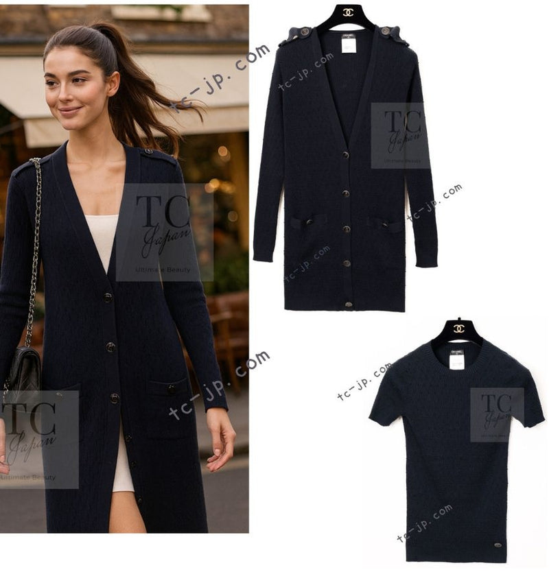 CHANEL 16S Black Cotton Silk Cardigan Tops Sweater Set 36 シャネル ブラック コットン シルク カーディガン トップス セーター セット 即発