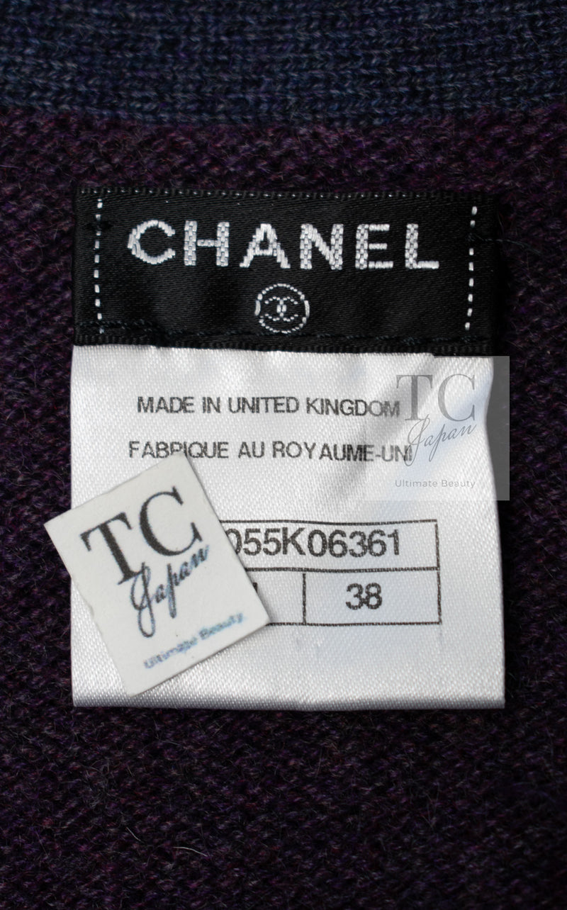 CHANEL 14B Plum Purple Lion Button Cashmere 100 Knit Cardigan 38 シャネル プラム パープル ライオンボタン カシミヤ 100 ニット カーディガン 即発