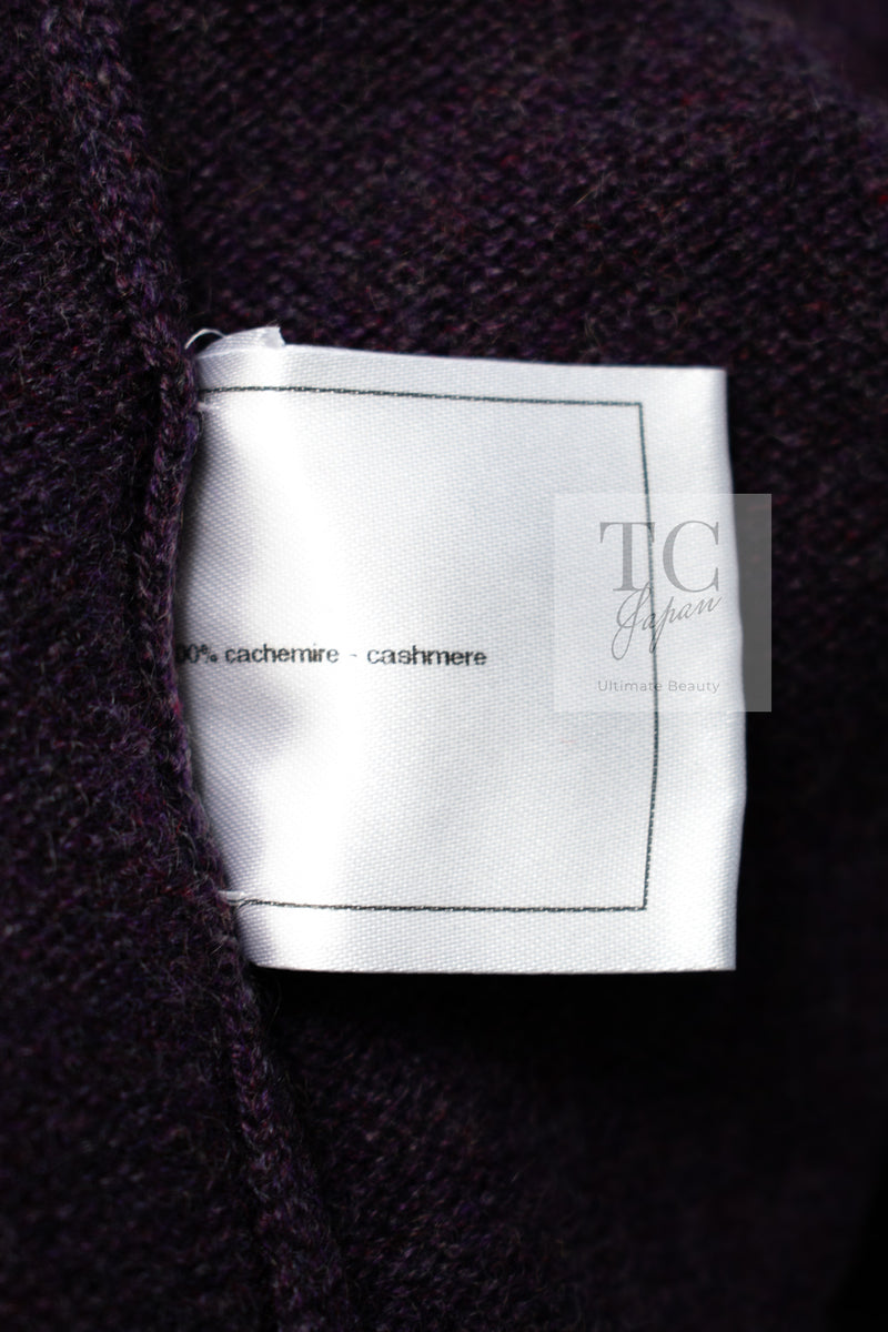 CHANEL 14B Plum Purple Lion Button Cashmere 100 Knit Cardigan 38 シャネル プラム パープル ライオンボタン カシミヤ 100 ニット カーディガン 即発