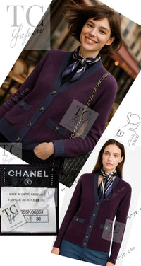 CHANEL 14B Plum Purple Lion Button Cashmere 100 Knit Cardigan 38 シャネル プラム パープル ライオンボタン カシミヤ 100 ニット カーディガン 即発