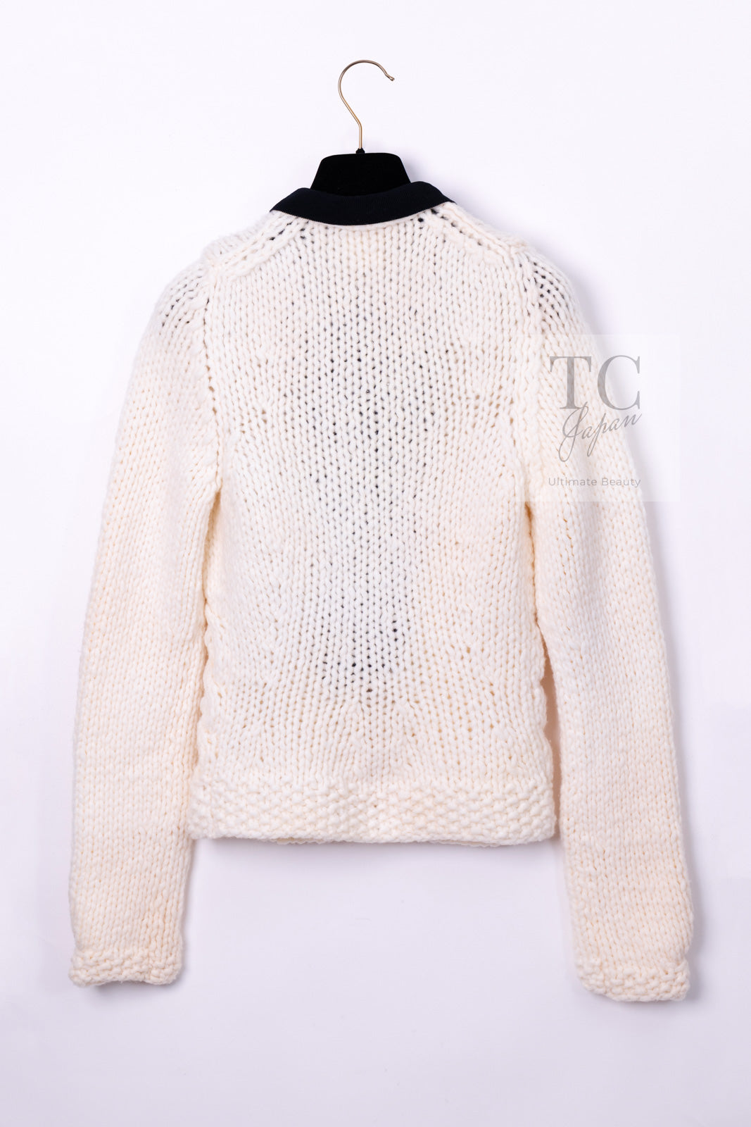 CHANEL 03A Ivory Creme Black Frill Wool Knit Cardigan 38 シャネル アイボリー クリーム ブラック フリル ウール ニット カーディガン 即発