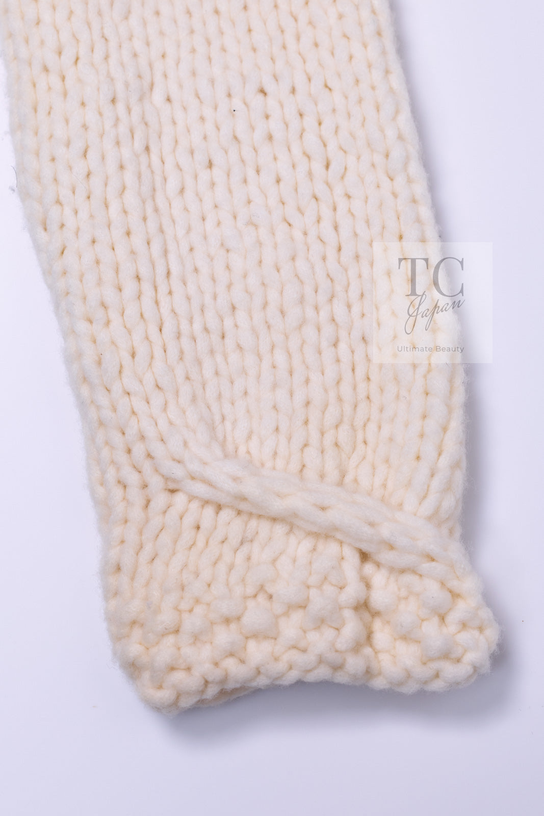 CHANEL 03A Ivory Creme Black Frill Wool Knit Cardigan 38 シャネル アイボリー クリーム ブラック フリル ウール ニット カーディガン 即発