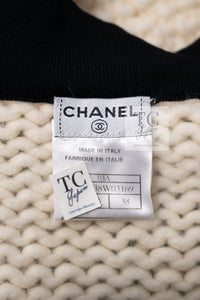 CHANEL 03A Ivory Creme Black Frill Wool Knit Cardigan 38 シャネル アイボリー クリーム ブラック フリル ウール ニット カーディガン 即発