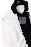 CHANEL 03A Ivory Creme Black Frill Wool Knit Cardigan 38 シャネル アイボリー クリーム ブラック フリル ウール ニット カーディガン 即発