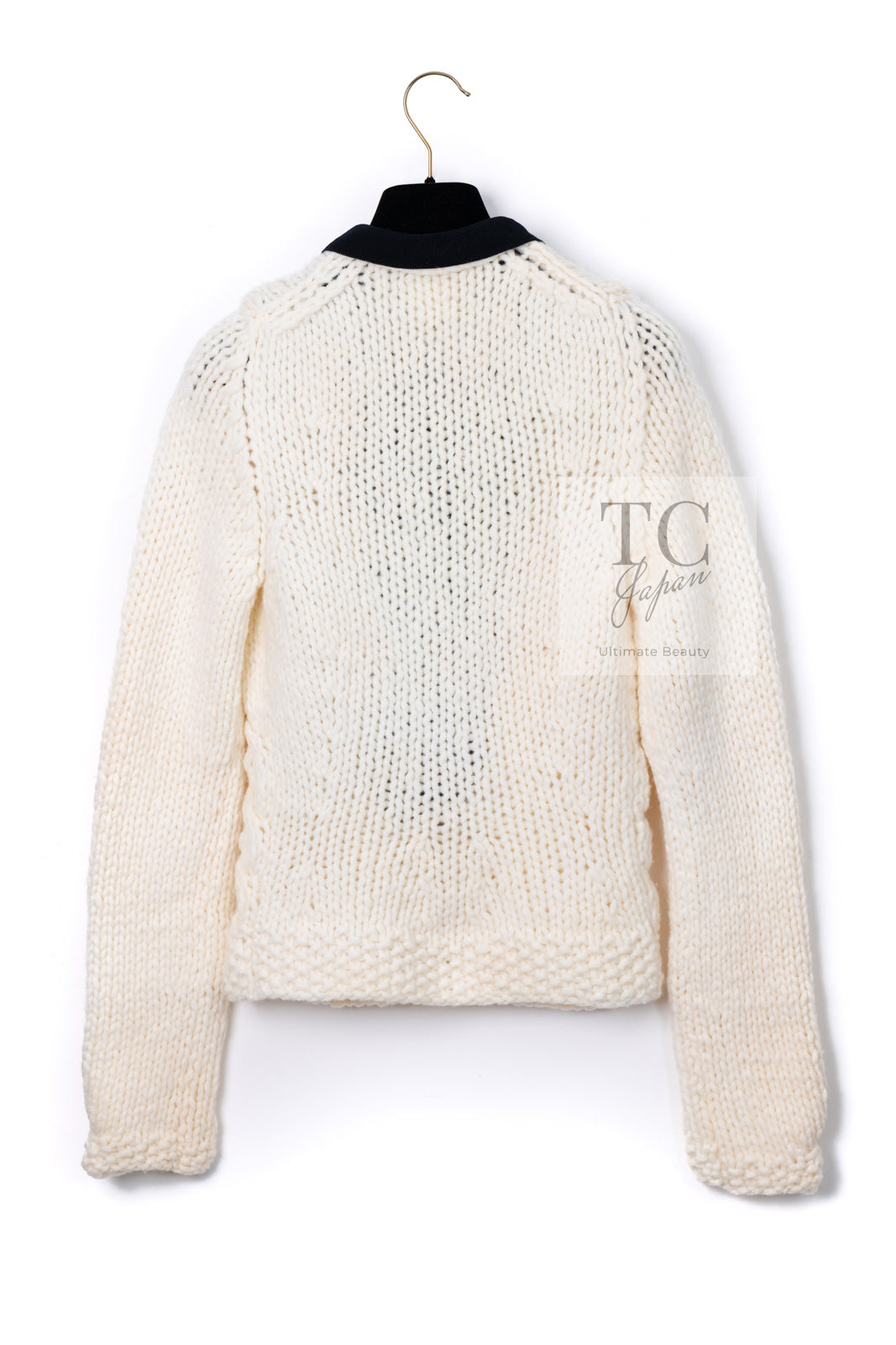 CHANEL 03A Ivory Creme Black Frill Wool Knit Cardigan 38 シャネル アイボリー クリーム ブラック フリル ウール ニット カーディガン 即発
