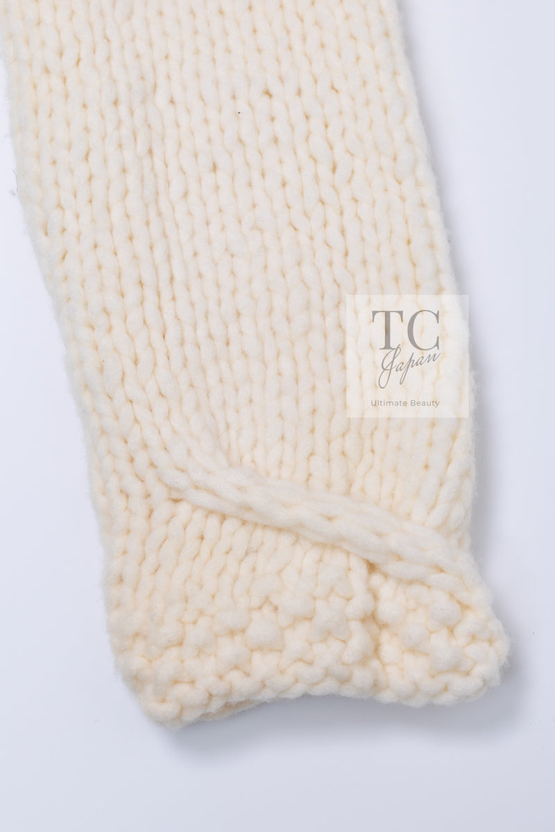 CHANEL 03A Ivory Creme Black Frill Wool Knit Cardigan 38 シャネル アイボリー クリーム ブラック フリル ウール ニット カーディガン 即発