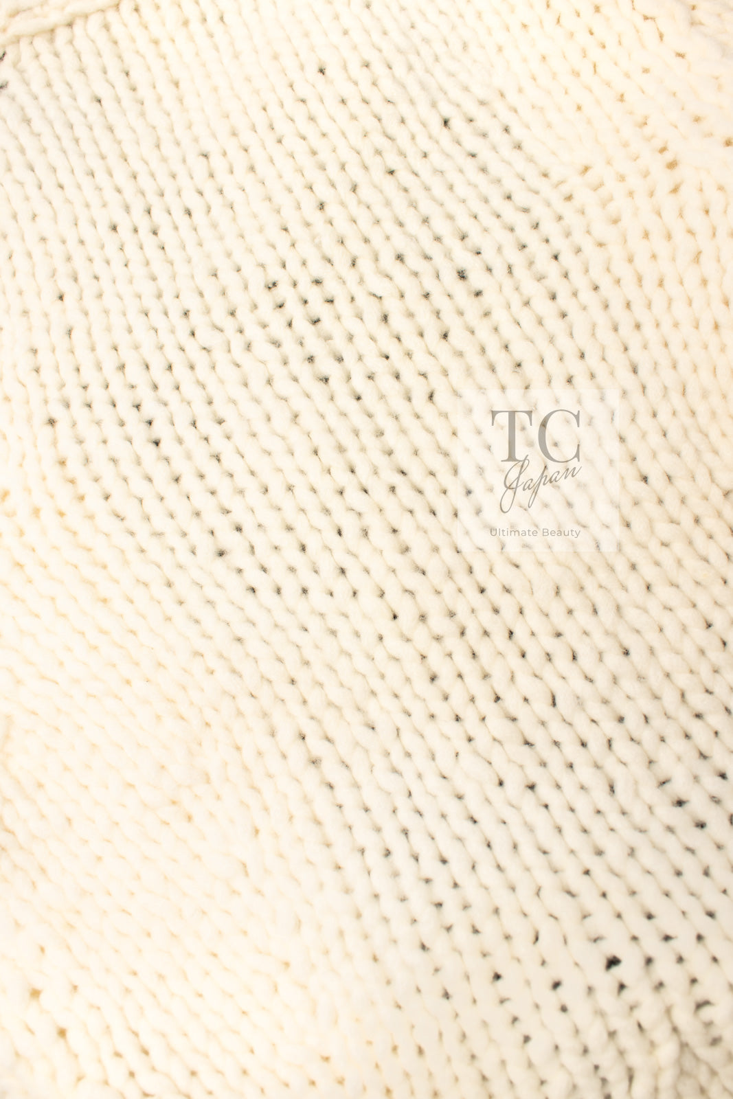 CHANEL 03A Ivory Creme Black Frill Wool Knit Cardigan 38 シャネル アイボリー クリーム ブラック フリル ウール ニット カーディガン 即発