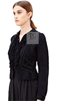 CHANEL 03A Ivory Creme Black Frill Wool Knit Cardigan 38 シャネル アイボリー クリーム ブラック フリル ウール ニット カーディガン 即発