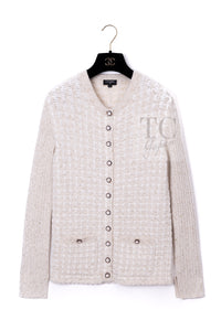 CHANEL 17PF Ivory Gold Metallic Super Soft Stretched Knit Cardigan 34 シャネル アイボリー ゴールド ふわふわ ニット ストレッチ カーディガン 即発