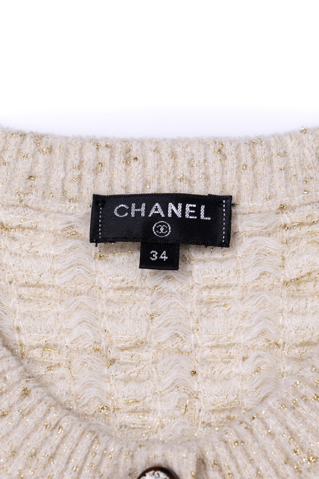 CHANEL 17PF Ivory Gold Metallic Super Soft Stretched Knit Cardigan 34 シャネル アイボリー ゴールド ふわふわ ニット ストレッチ カーディガン 即発