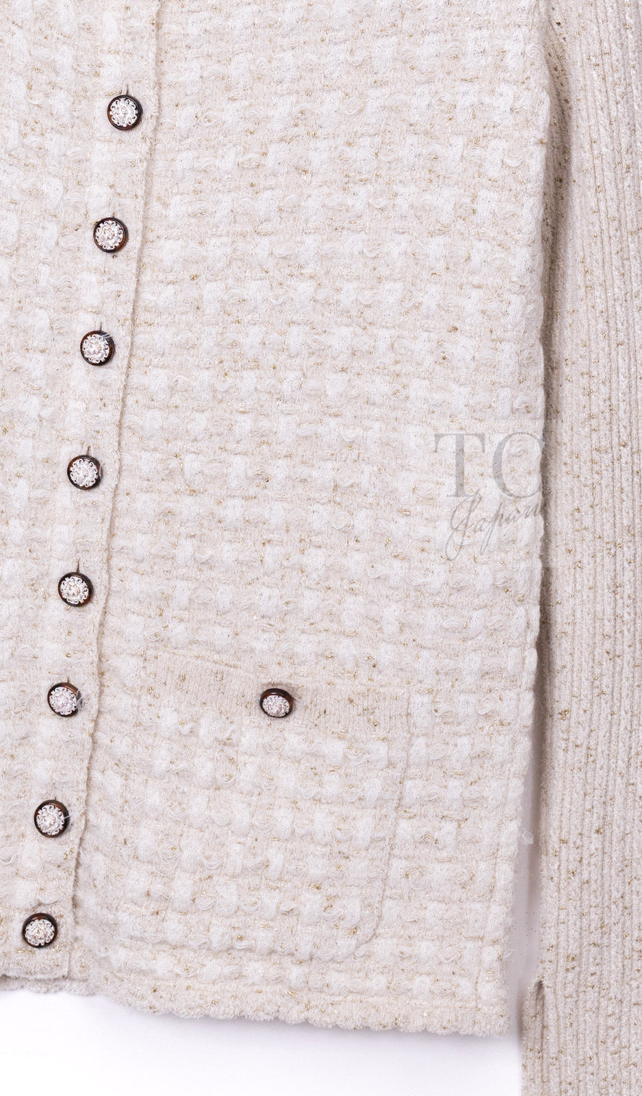 CHANEL 17PF Ivory Gold Metallic Super Soft Stretched Knit Cardigan 34 シャネル アイボリー ゴールド ふわふわ ニット ストレッチ カーディガン 即発