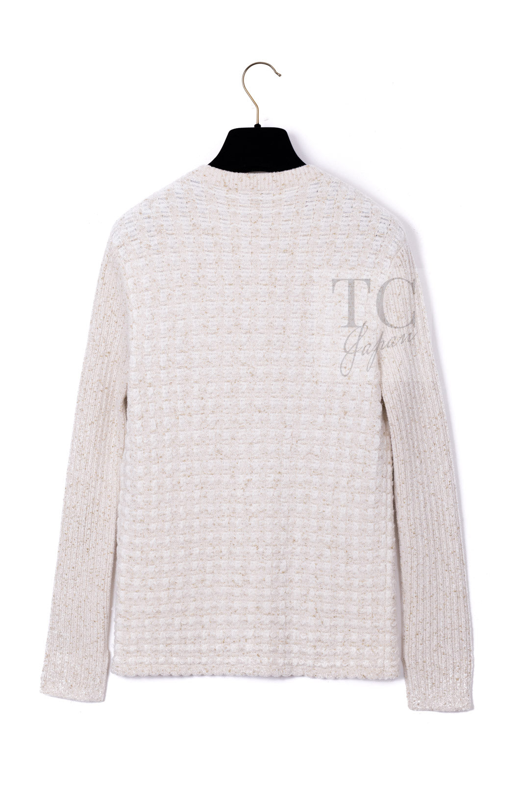 CHANEL 17PF Ivory Gold Metallic Super Soft Stretched Knit Cardigan 34 シャネル アイボリー ゴールド ふわふわ ニット ストレッチ カーディガン 即発