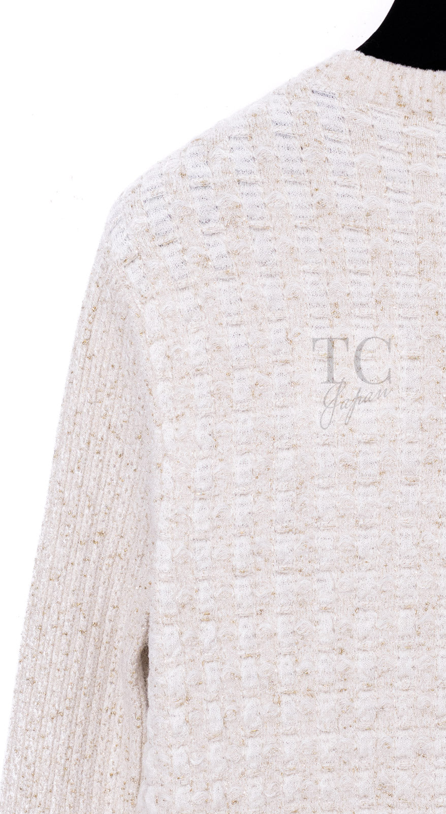 CHANEL 17PF Ivory Gold Metallic Super Soft Stretched Knit Cardigan 34 シャネル アイボリー ゴールド ふわふわ ニット ストレッチ カーディガン 即発