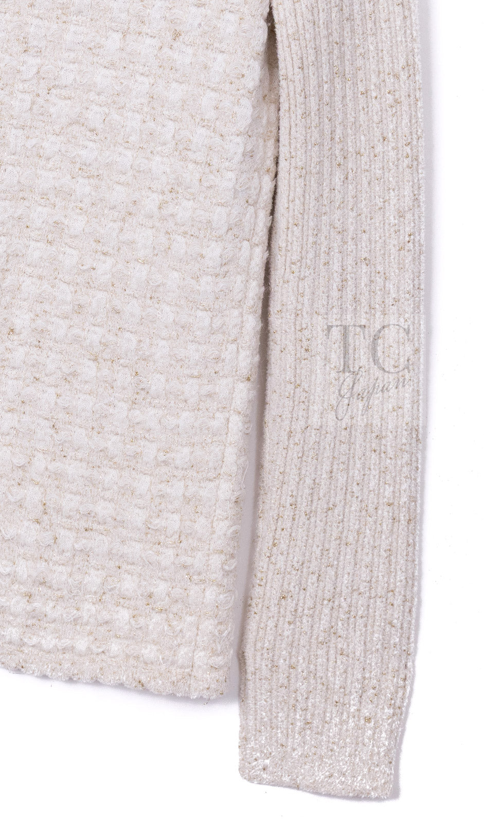CHANEL 17PF Ivory Gold Metallic Super Soft Stretched Knit Cardigan 34 シャネル アイボリー ゴールド ふわふわ ニット ストレッチ カーディガン 即発