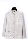 CHANEL 17PF Ivory Gold Metallic Super Soft Stretched Knit Cardigan Lion CC Button 38 シャネル アイボリー ゴールド ふわふわ ニット ストレッチ カーディガン ライオン CC ボタン 即発