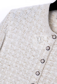 CHANEL 17PF Ivory Gold Metallic Super Soft Stretched Knit Cardigan Lion CC Button 38 シャネル アイボリー ゴールド ふわふわ ニット ストレッチ カーディガン ライオン CC ボタン 即発