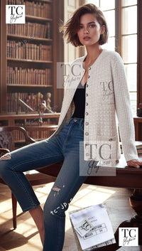 CHANEL 17PF Ivory Gold Metallic Super Soft Stretched Knit Cardigan 34 シャネル アイボリー ゴールド ふわふわ ニット ストレッチ カーディガン 即発