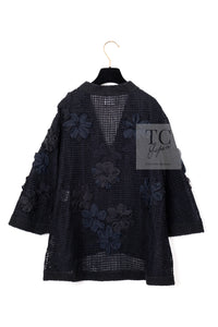 CHANEL 15S Black Floral Cardigan Jacket 38 40 42 シャネル ブラック フローラル 装飾 カーディガン ジャケット 即発