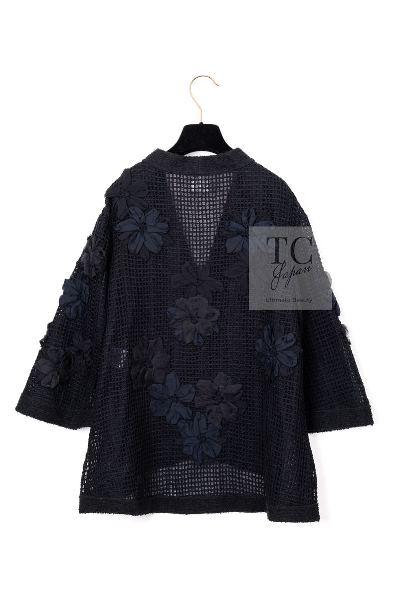CHANEL 15S Black Floral Cardigan Jacket 38 40 42 シャネル ブラック フローラル 装飾 カーディガン ジャケット 即発