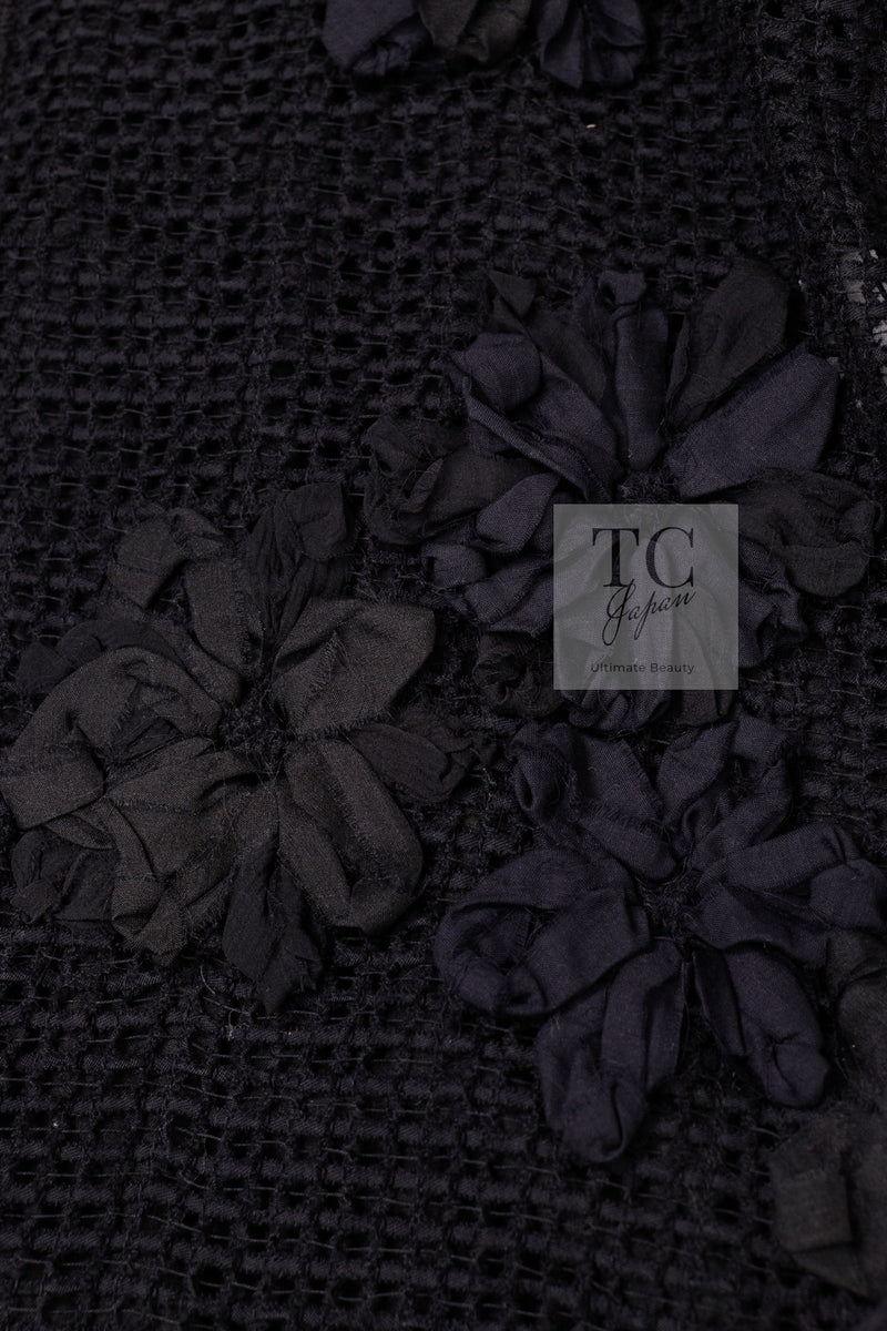 CHANEL 15S Black Floral Cardigan Jacket 38 40 42 シャネル ブラック フローラル 装飾 カーディガン ジャケット 即発