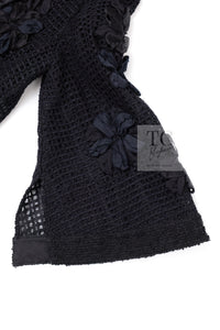 CHANEL 15S Black Floral Cardigan Jacket 38 40 42 シャネル ブラック フローラル 装飾 カーディガン ジャケット 即発