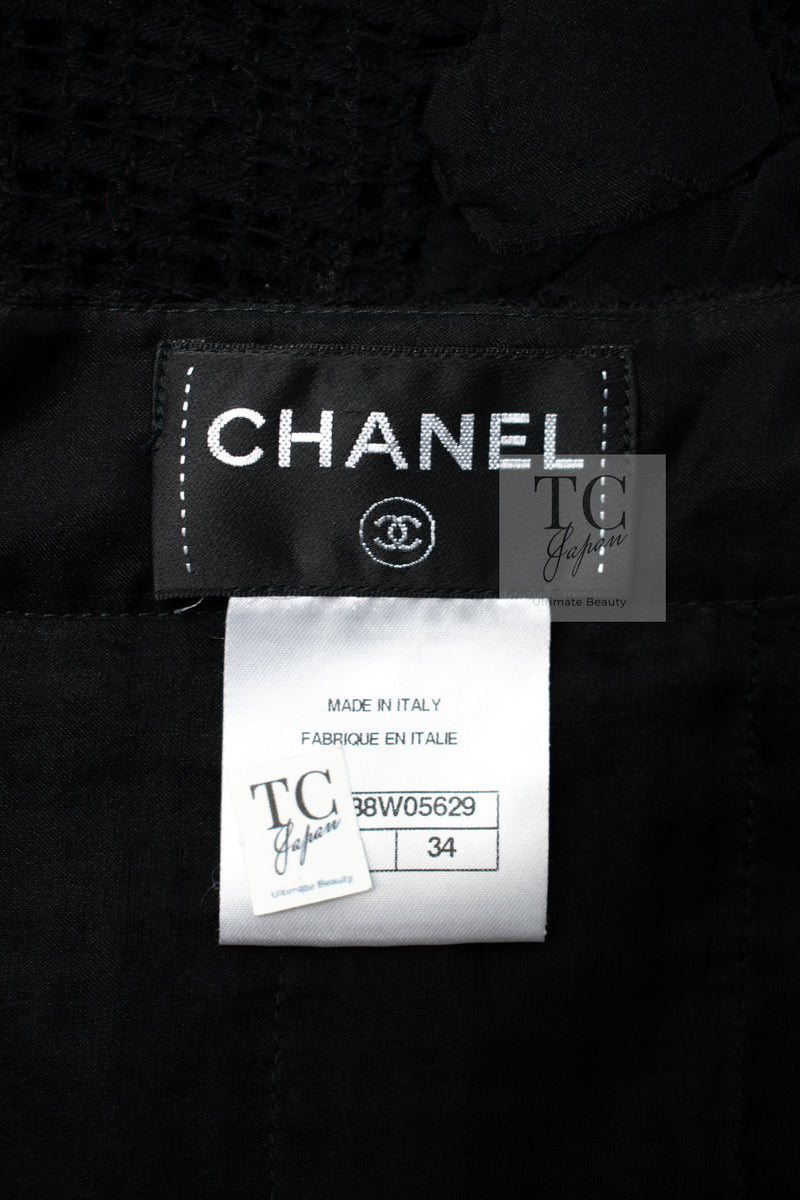 CHANEL 15S Black Floral Cardigan Jacket 38 40 42 シャネル ブラック フローラル 装飾 カーディガン ジャケット 即発