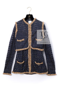 CHANEL 15C Navy Gold Metallic Pearl Trim Cardigan & Vest 38 シャネル ネイビー ゴールド メタリック パール トリミング カーディガン & ベスト 即発