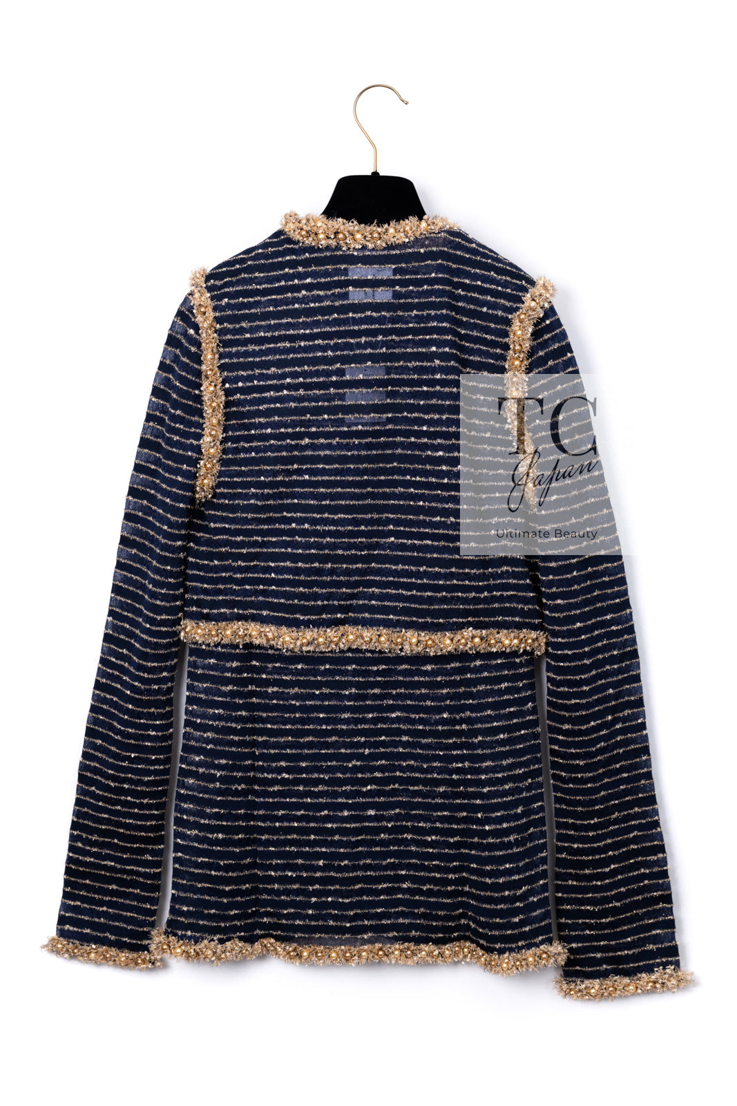 CHANEL 15C Navy Gold Metallic Pearl Trim Cardigan & Vest 38 シャネル ネイビー ゴールド メタリック パール トリミング カーディガン & ベスト 即発
