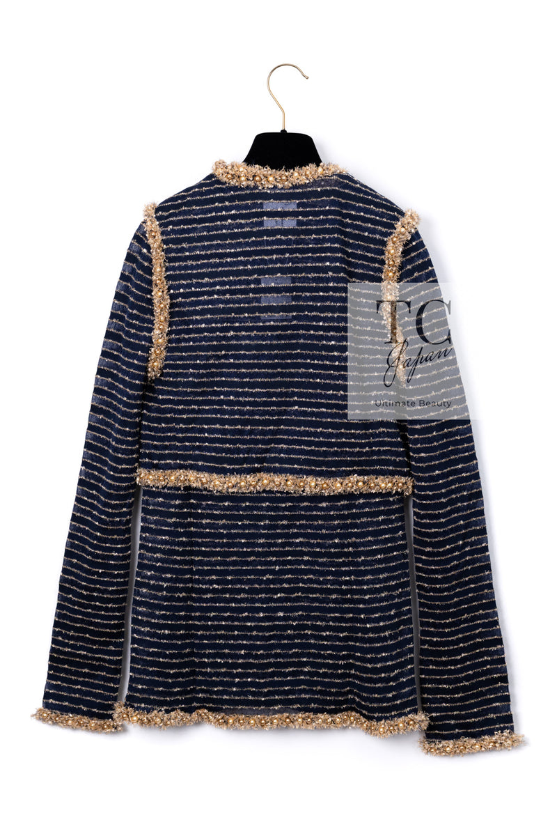 CHANEL 15C Navy Gold Metallic Pearl Trim Cardigan & Vest 38 シャネル ネイビー ゴールド メタリック パール トリミング カーディガン & ベスト 即発