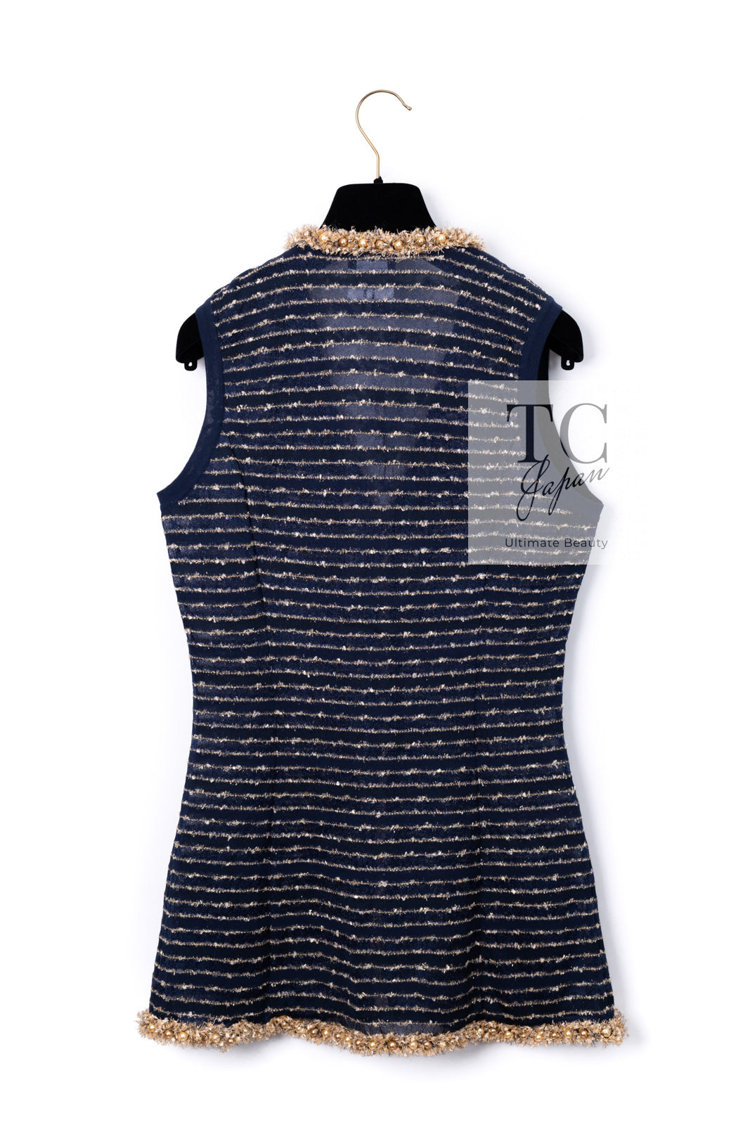 CHANEL 15C Navy Gold Metallic Pearl Trim Cardigan & Vest 38 シャネル ネイビー ゴールド メタリック パール トリミング カーディガン & ベスト 即発