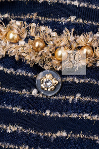 CHANEL 15C Navy Gold Metallic Pearl Trim Cardigan & Vest 38 シャネル ネイビー ゴールド メタリック パール トリミング カーディガン & ベスト 即発