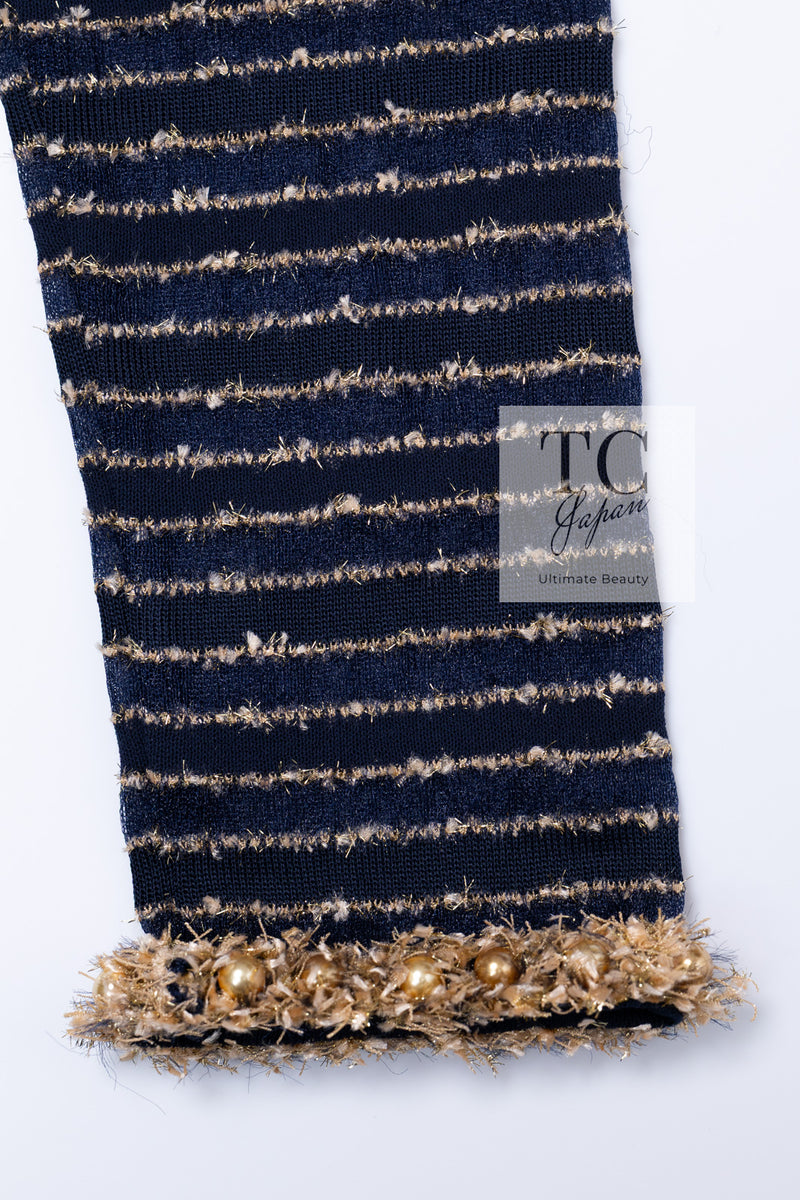 CHANEL 15C Navy Gold Metallic Pearl Trim Cardigan & Vest 38 シャネル ネイビー ゴールド メタリック パール トリミング カーディガン & ベスト 即発