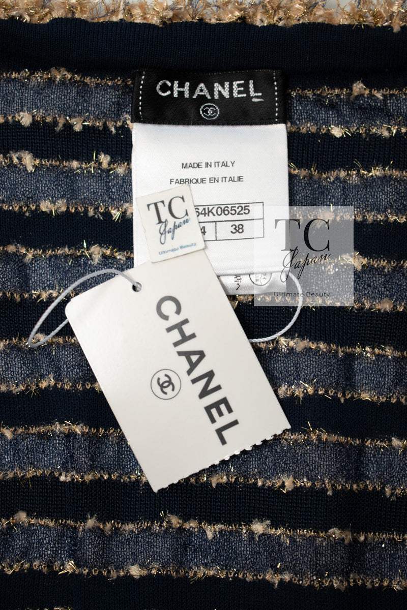 CHANEL 15C Navy Gold Metallic Pearl Trim Cardigan & Vest 38 シャネル ネイビー ゴールド メタリック パール トリミング カーディガン & ベスト 即発