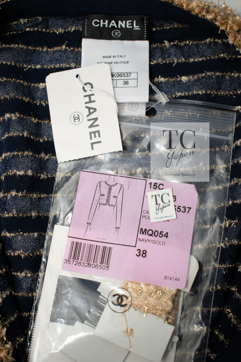 CHANEL 15C Navy Gold Metallic Pearl Trim Cardigan & Vest 38 シャネル ネイビー ゴールド メタリック パール トリミング カーディガン & ベスト 即発