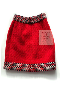 CHANEL 90A Vintage Supermodel Red Wool Tweed Skirt 34 36 シャネル ヴィンテージ スーパーモデル レッド ウール ツイード スカート 即発