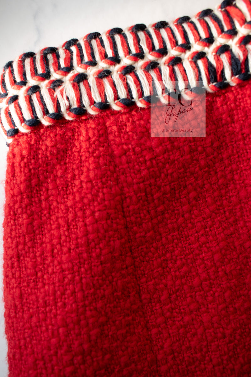 CHANEL 90A Vintage Supermodel Red Wool Tweed Skirt 34 36 シャネル ヴィンテージ スーパーモデル レッド ウール ツイード スカート 即発